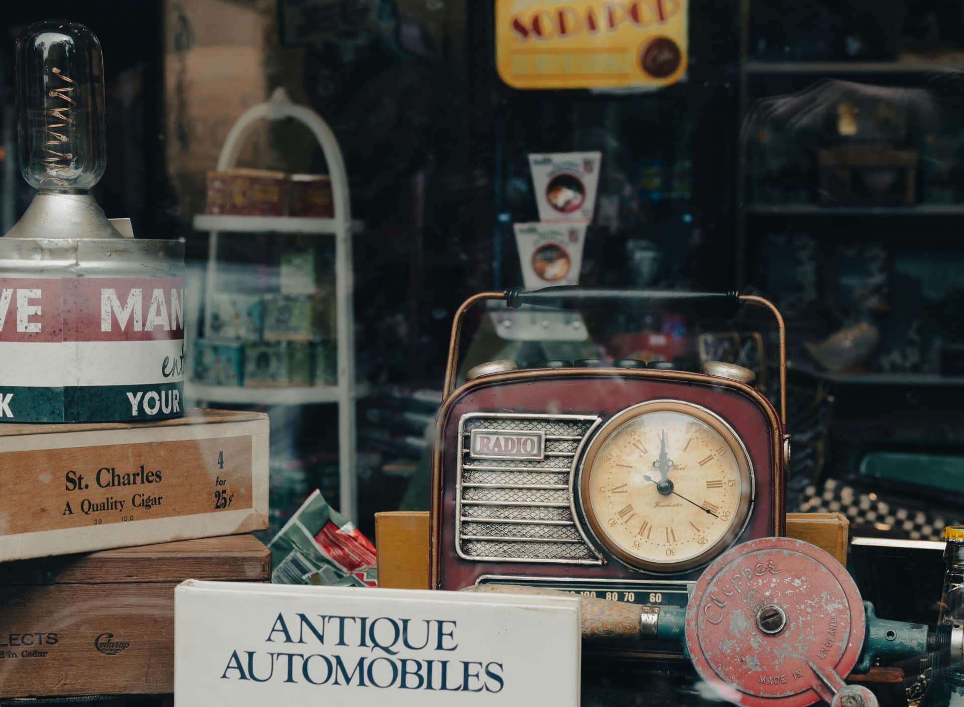 Antique, vintage, and retro items at an estate sale